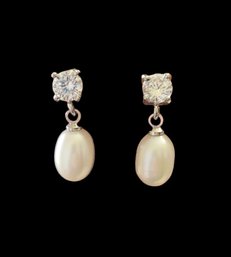 Pretty Vintage CZ & Pearl Color Earrings