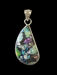 Vintage Sterling Silver Multi Color Stone Type Pendant