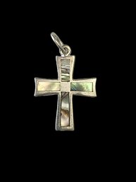 Vintage Sterling Silver Abalone Inlay Cross Pendant