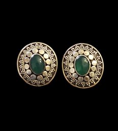 Gorgeous Vintage Sterling Silver Emerald Green Color Earrings