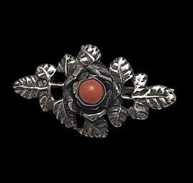 Beautiful Old Vintage 800 Silver Coral Color Brooch