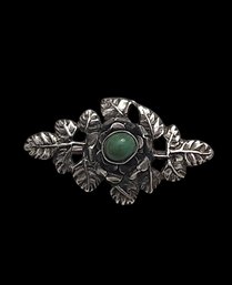 Beautiful Old Vintage 800 Silver Green Turquoise Color Brooch