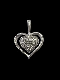 Vintage Sterling Silver Marcasite Heart Pendant