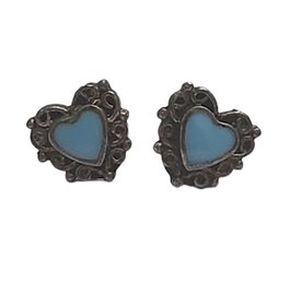 Vintage Sterling Silver Turquoise Color Heart Earrings