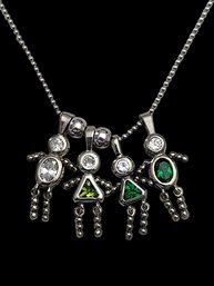 Vintage Sterling Silver Necklace From Italy With Gemstone Pendants