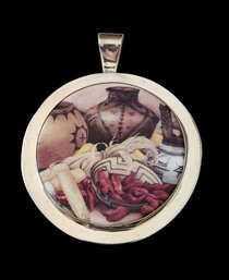 Incredible Vintage Sterling Silver Pottery Design Signed Pendant