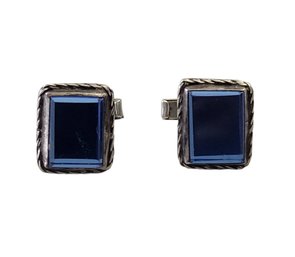 Vintage Sterling Silver Clear Blue Stone Cuff Links From Mexico