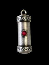 Vintage Stainless Steel Dolphin Design W/Ruby Color Stone Poison Pill Pendant