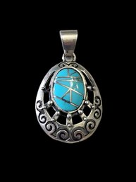 Vintage Sterling Silver Turquoise Color Pendant