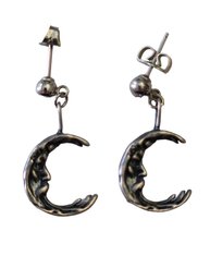 Vintage Sterling Silver Man In The Moon Earrings