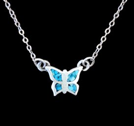 Vintage Sterling Silver Turquoise Color Butterfly Necklace