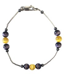 Vintage Sterling Silver Purple/Yellow Beaded Bracelet