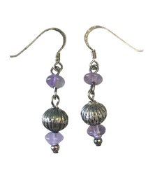 Vintage Sterling Silver Purple Beaded Earrings