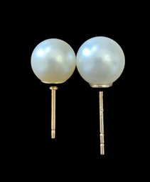 Mismatched Vintage 18K Gold And Sterling Silver Pearl Style Stud Earrings