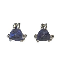 Vintage Sterling Silver Sapphire Color Stone Stud Earrings