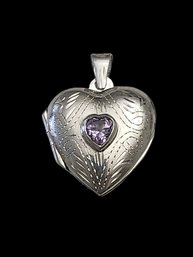 Vintage Sterling Silver Amethyst Color Stone Locket Pendant