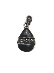 Vintage Sterling Silver Marcasite Onyx Pendant