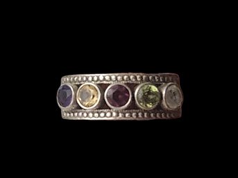 Vintage Sterling Silver Multi Color Ring Size 6