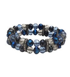 Beautiful Vintage Heavy Beaded Blue Color Stretchy Bracelet