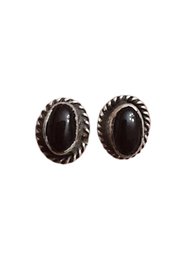 Vintage Sterling Silver Onyx Color Stud Earrings