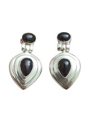 Vintage Sterling Silver Onyx Color Earrings