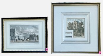 Small Pair Of Antique English Tinted EtchingS  (W) (S)
