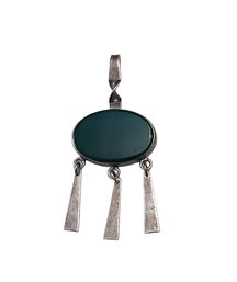 Vintage Sterling Silver Green Pendant From Israel