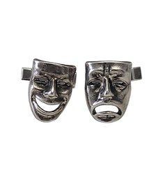 Vintage Sterling Silver Comedy And Tragedy Cuff Links