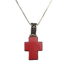 Vintage Sterling Silver Italian Necklace With Sterling Silver Red Cross Pendant