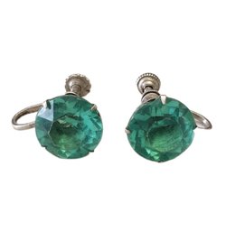 Vintage Sterling Silver Green Screw On Earrings