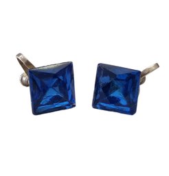 Vintage Sterling Silver Blue Color Faceted  Earrings