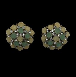 Vintage Yellow And Green Earrings With Rhinestones