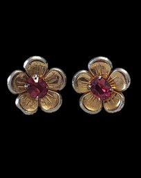 Vintage Sterling Silver Ruby Color Stone Vermeil Earrings