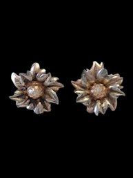 Old Vintage Sterling Silver Floral Screw On Earrings