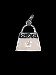 Vintage Sterling Silver Pink S Purse Pendant/Charm