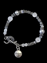 Vintage Sterling Silver Beaded Believe Bracelet