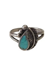 Vintage Sterling Silver Native American Turquoise Color Ring, Size 7.5