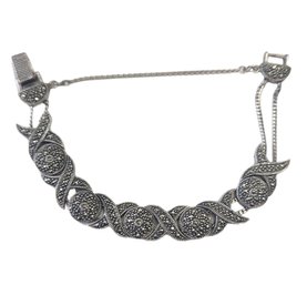 Vintage Sterling Silver Marcasite XO's Bracelet