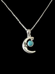 Vintage Sterling Silver Turquoise Moon Necklace