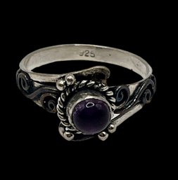 Vintage Sterling Silver Ring With Amethyst Color Stone, Size 6