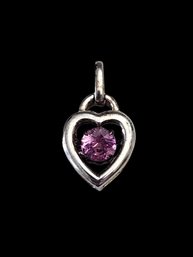 Vintage Sterling Silver Amethyst Color Stone Heart Pendant