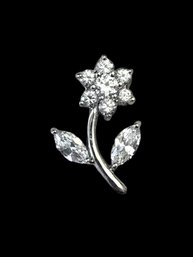 Vintage Sterling Silver Rhinestone Flower Pendant