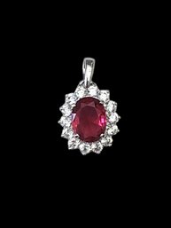 Vintage Sterling Silver CZ Ruby Color Stone Pendant