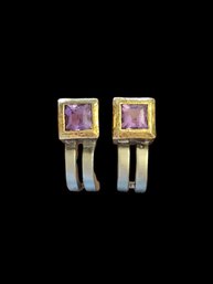 Vintage Sterling Silver & Vermeil Amethyst Color Stone Earrings