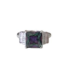 Vintage Sterling Silver Purple/Green Color Stone Ring, Size 6