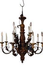 An Amazing 12 Arm Wood Details  & Metal Chandelier