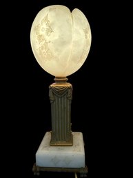 Antique Art Deco- Heavy Alabaster , Brass And Marble Table Lamp.  15.5' Tall
