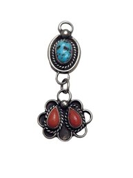 Incredible Vintage Native American Sterling Silver Turquoise Coral Color Pendant