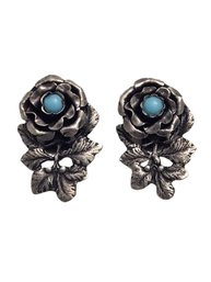 Gorgeous Old Vintage European 800 Silver Rose Earrings