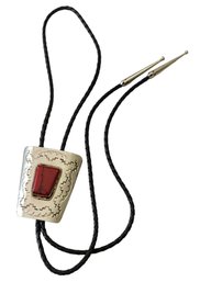 Stunning Red Agate Stone Braided Leather Bolo Tie